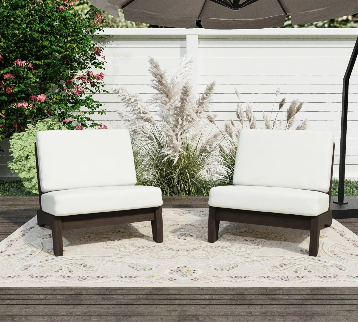 Elysian Wooden Outdoor Patio Armless Chairs Set of 2 - Image 1