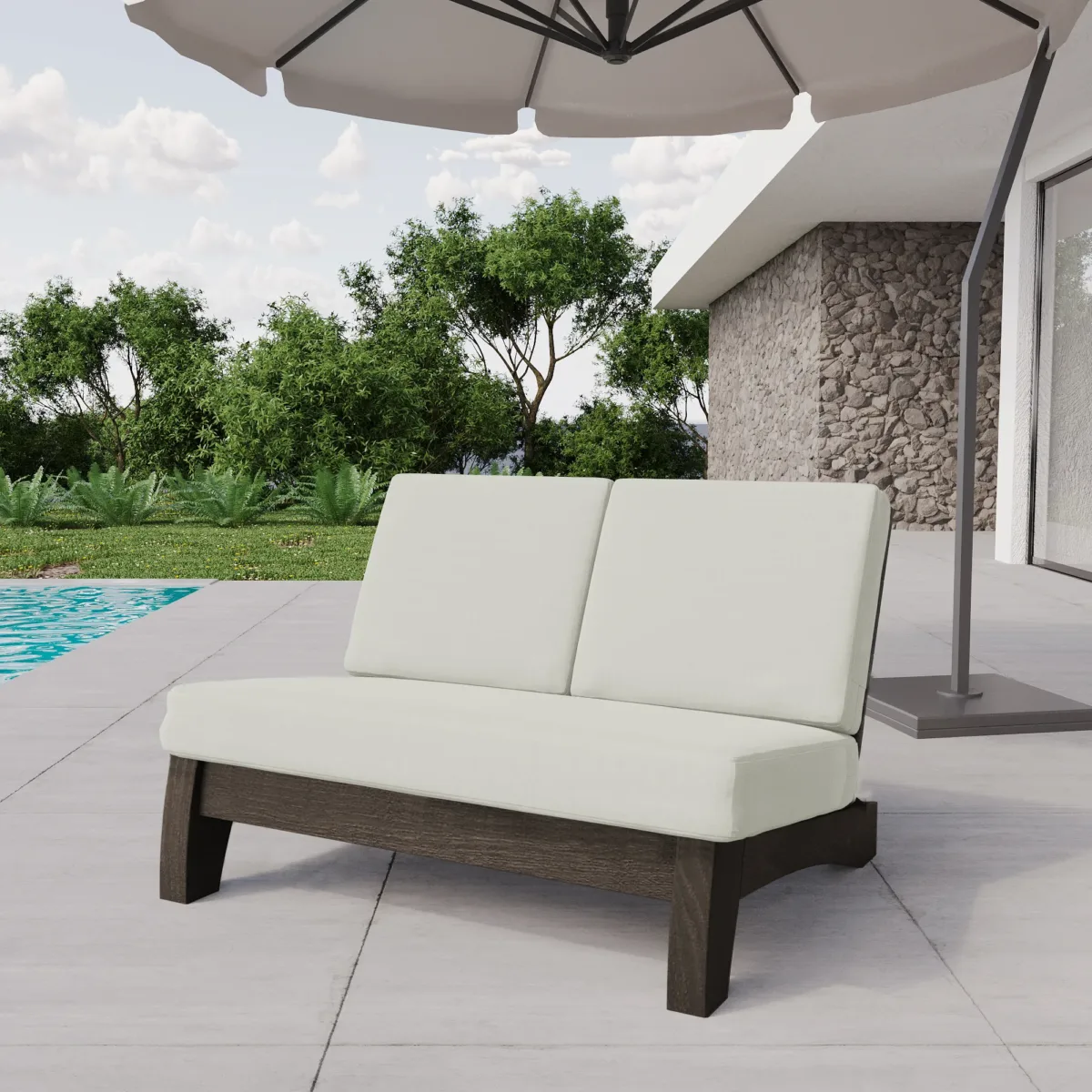 Elysian Split-Back Wooden Outdoor Armless Loveseat - Image 3