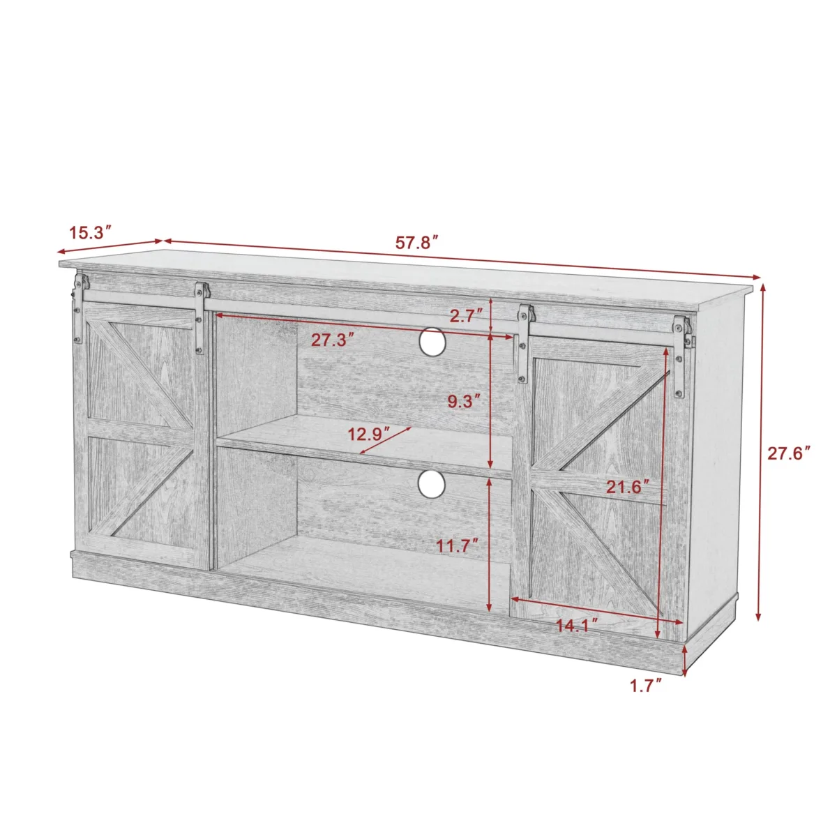 Youssouf 57.8" Wood TV-Stand With Barn Doors For TVs Up To 60" - Image 2