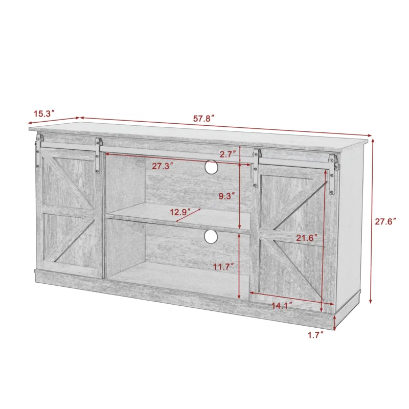 Youssouf 57.8" Wood TV-Stand With Barn Doors For TVs Up To 60" - Image 2