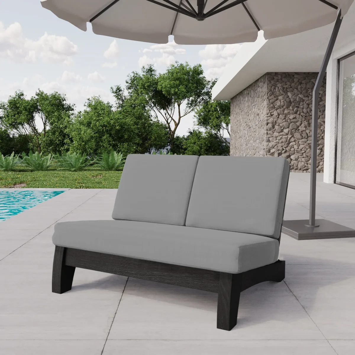 Elysian Split-Back Wooden Outdoor Armless Loveseat - Image 2