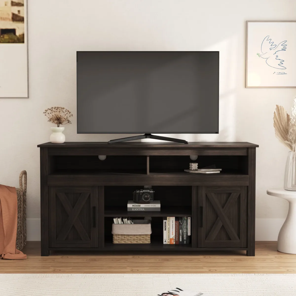 57.8" Wood TV-Stand With Barn Doors For Tvs Up To 60" - Image 4