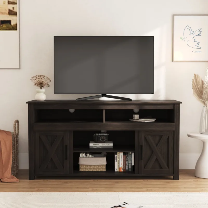 57.8" Wood TV-Stand With Barn Doors For Tvs Up To 60" - Image 4