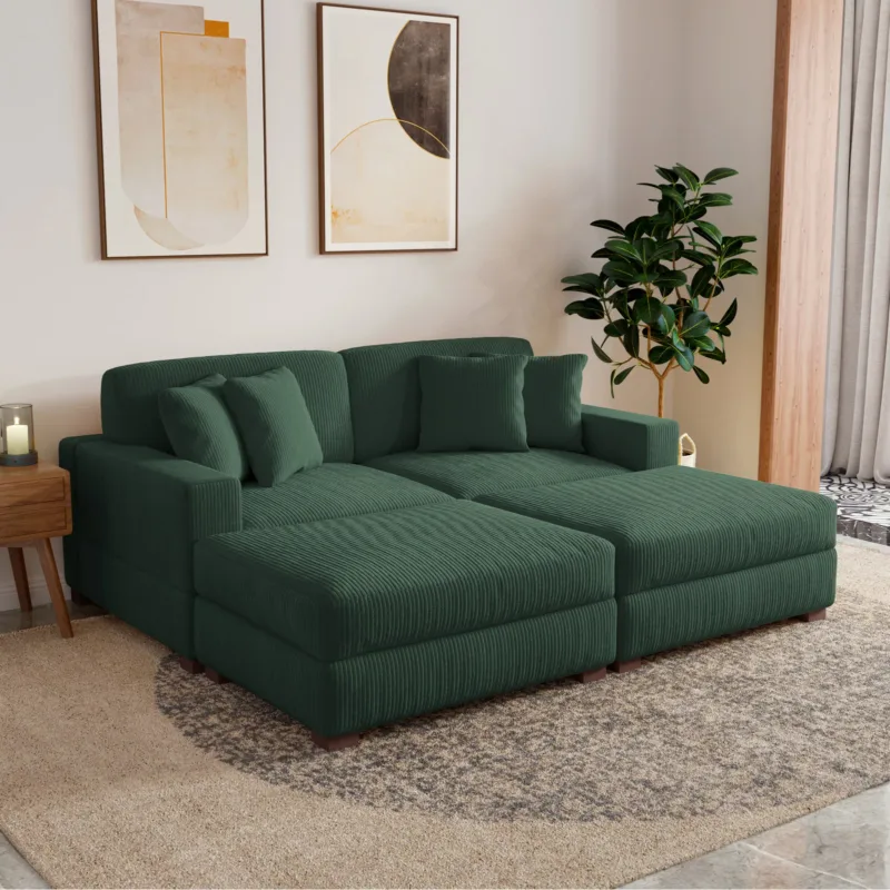Phydra 4-Piece Modular Corduroy Sectional Sofa with Ottomans - Image 6