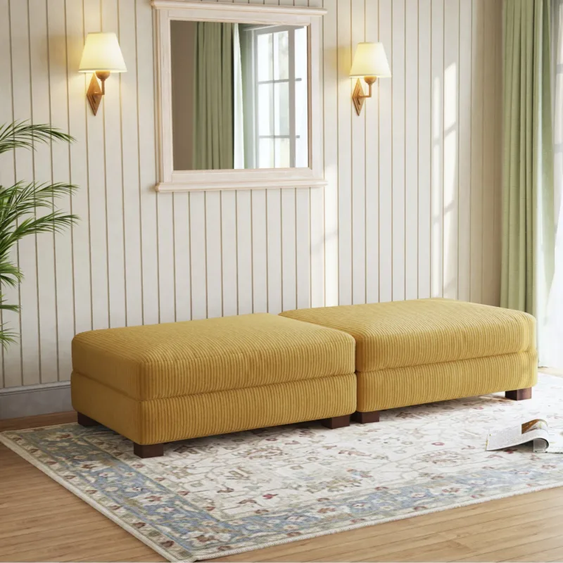 Auralyn Rectangular Corduroy Upholstered Ottomans Set of 2 - Image 7