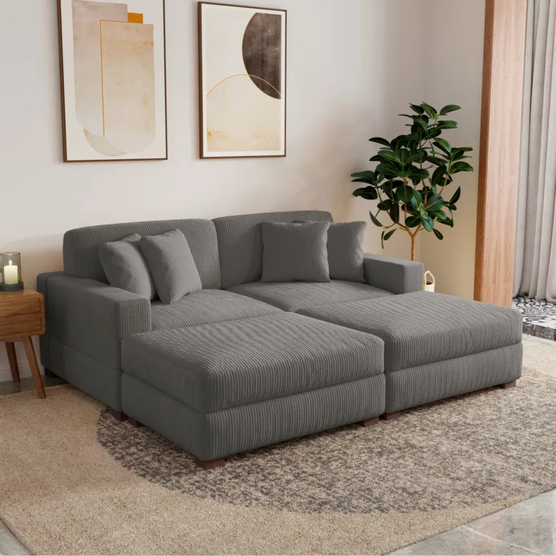 Phydra 4-Piece Modular Corduroy Sectional Sofa with Ottomans - Image 7
