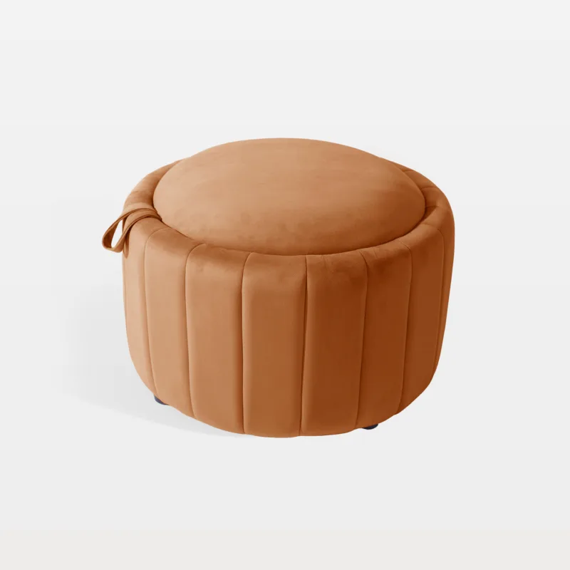 Savinien Upholstered Velvet Round Storage Ottoman with Flip-Top Tray