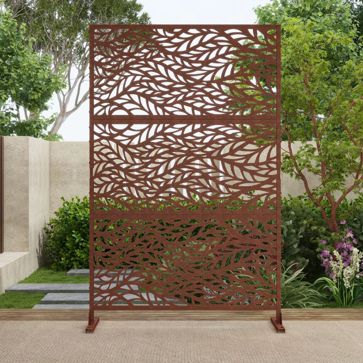 6.3 ft. H x 4 ft. Outdoor Metal Standing Privacy Screen with Flat Pattern Design - Image 3