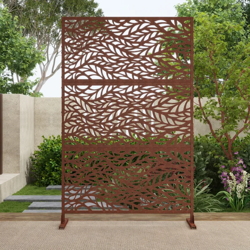 6.3 ft. H x 4 ft. Outdoor Metal Standing Privacy Screen with Flat Pattern Design - Image 3