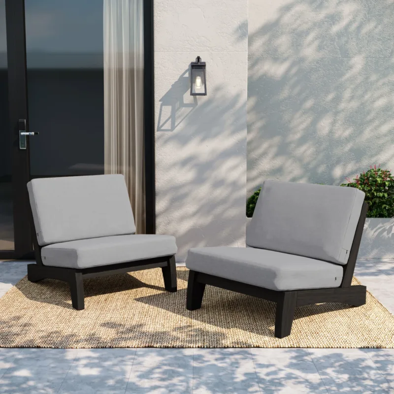 Elysian Wooden Outdoor Patio Armless Chairs Set of 2 - Image 3