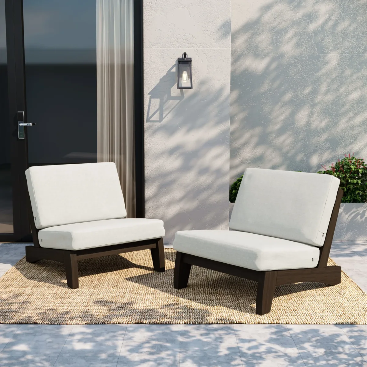 Elysian Wooden Outdoor Patio Armless Chairs Set of 2 - Image 2