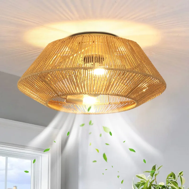 Armelia Rattan Ceiling Fan With Lights Flush Mount - Image 4