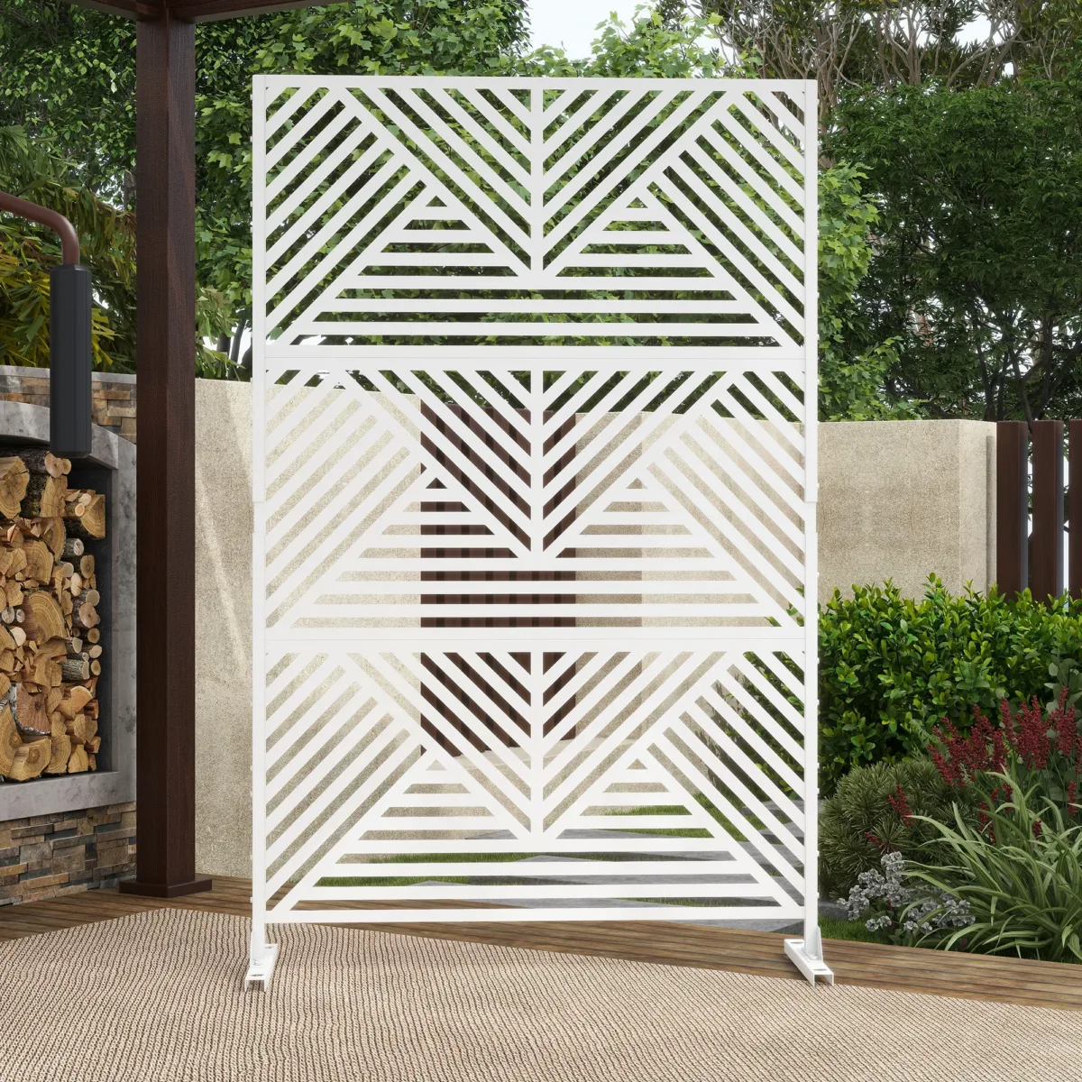 6 ft. H x 4 ft. W Stanaford Outdoor Metal Privacy Screen with Elegant Modern Design - Image 3