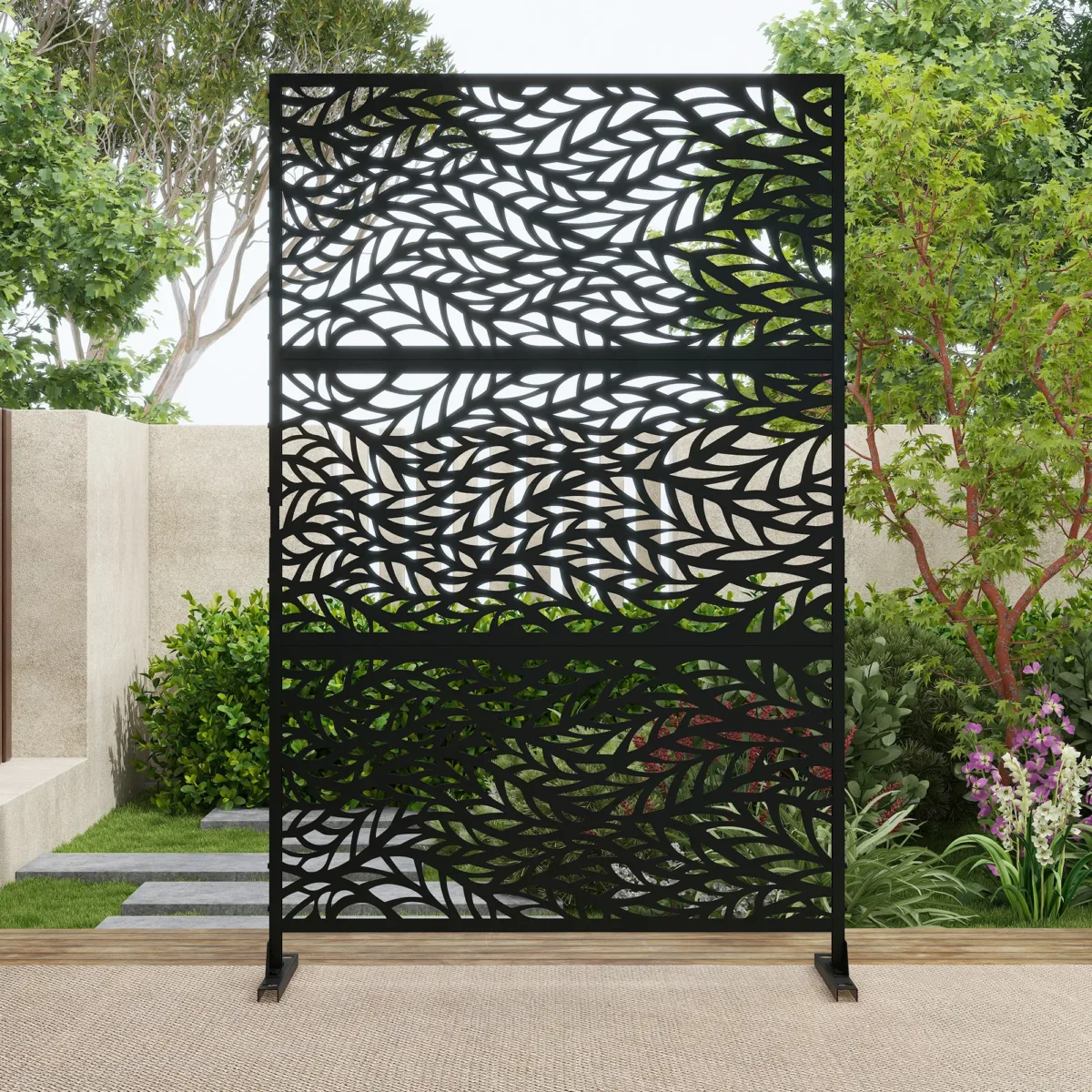 6.3 ft. H x 4 ft. Outdoor Metal Standing Privacy Screen with Flat Pattern Design - Image 2