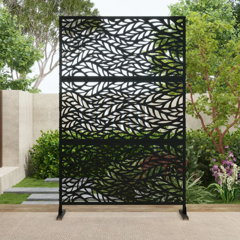 6.3 ft. H x 4 ft. Outdoor Metal Standing Privacy Screen with Flat Pattern Design - Image 2