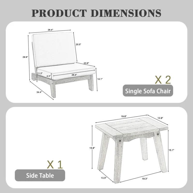 Elysian 3-Piece Lounge Chair Set with Side Table - Image 4