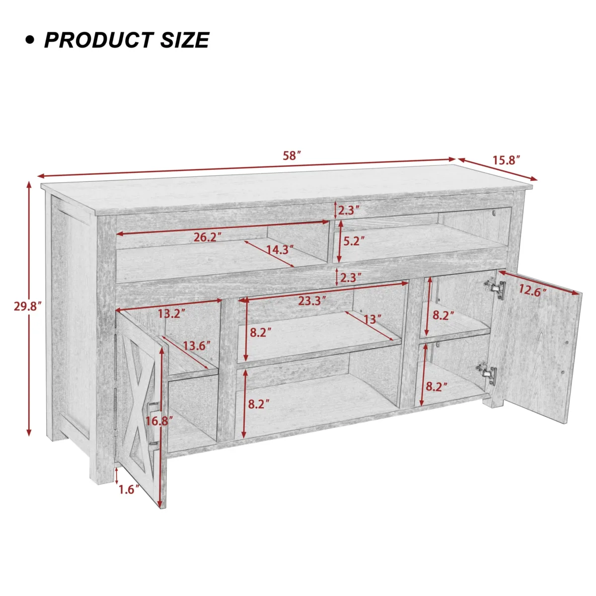 57.8" Wood TV-Stand With Barn Doors For Tvs Up To 60" - Image 2