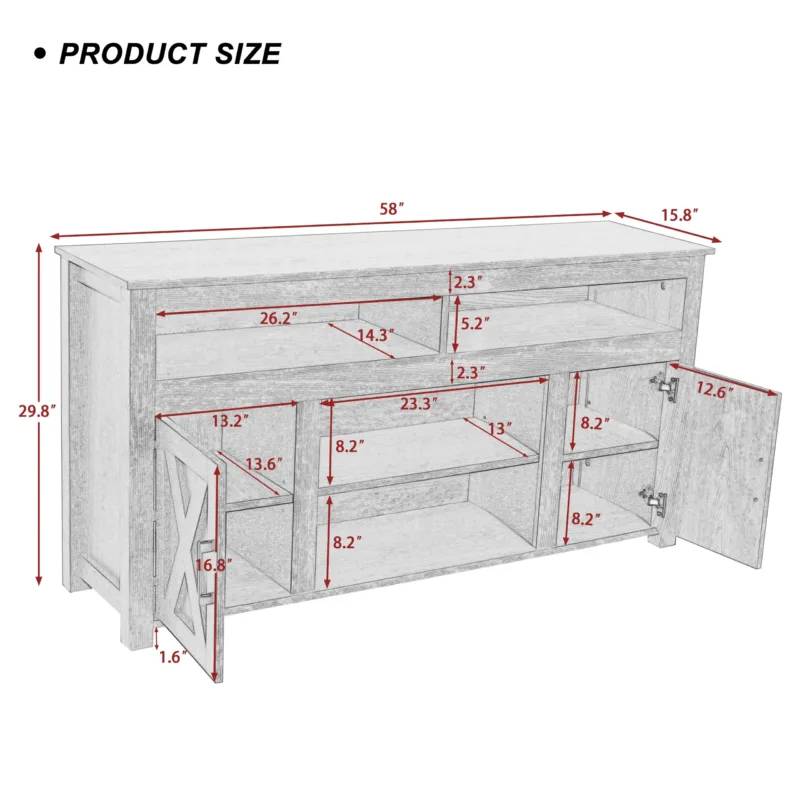 57.8" Wood TV-Stand With Barn Doors For Tvs Up To 60" - Image 2