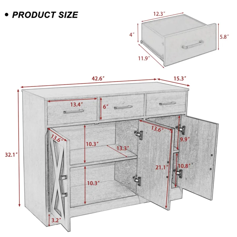 Youssouf 42.4" Wood Accent Cabinet With Three Drawers - Image 2