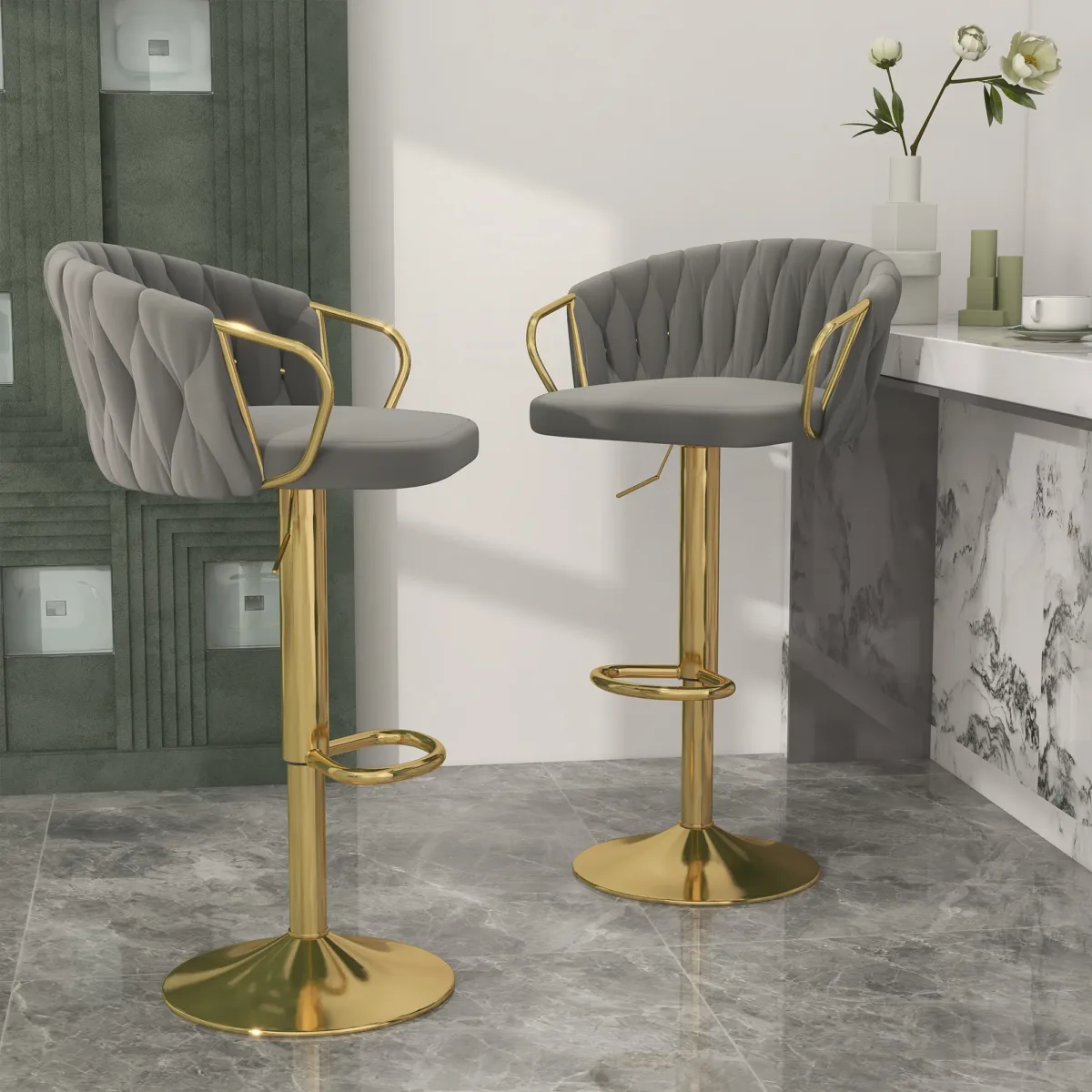Christal Swivel Upholstered Adjustable Height Counter Stool with Metal Frame (Set of 2) - Image 4