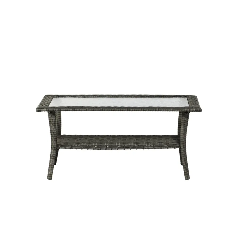 Outdoor Wicker Frame Table With Glass Top - Image 6