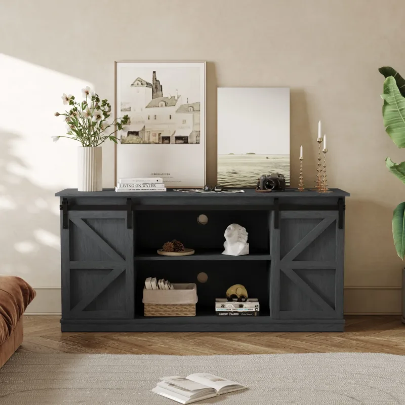 Youssouf 57.8" Wood TV-Stand With Barn Doors For TVs Up To 60" - Image 4