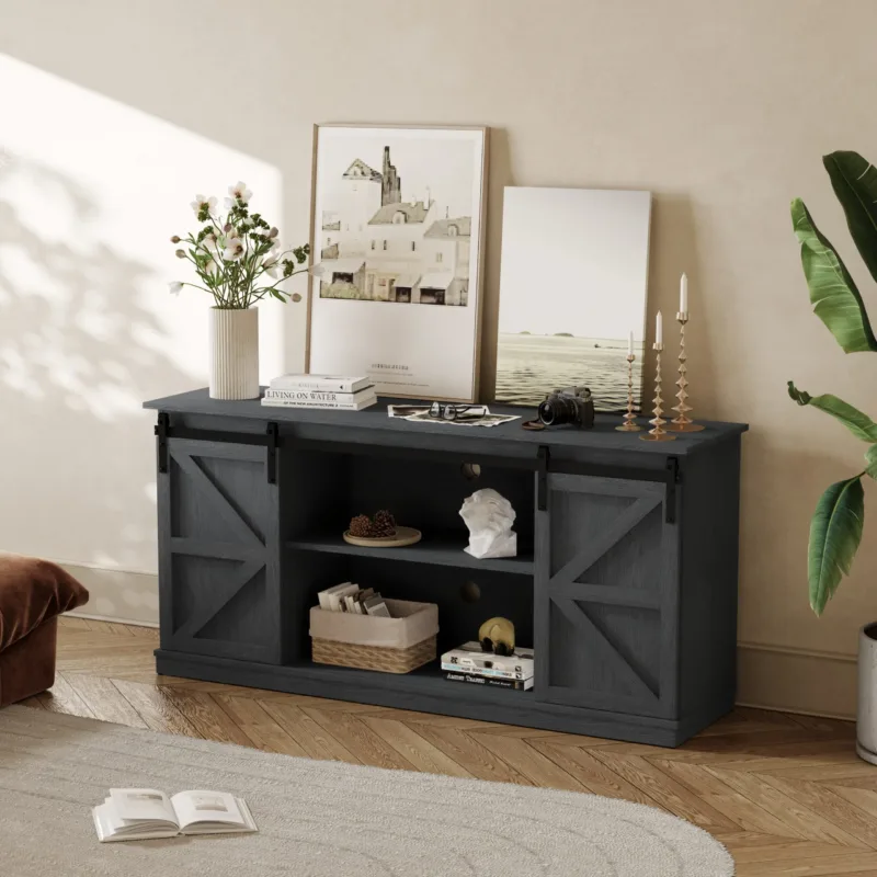 Youssouf 57.8" Wood TV-Stand With Barn Doors For TVs Up To 60" - Image 3