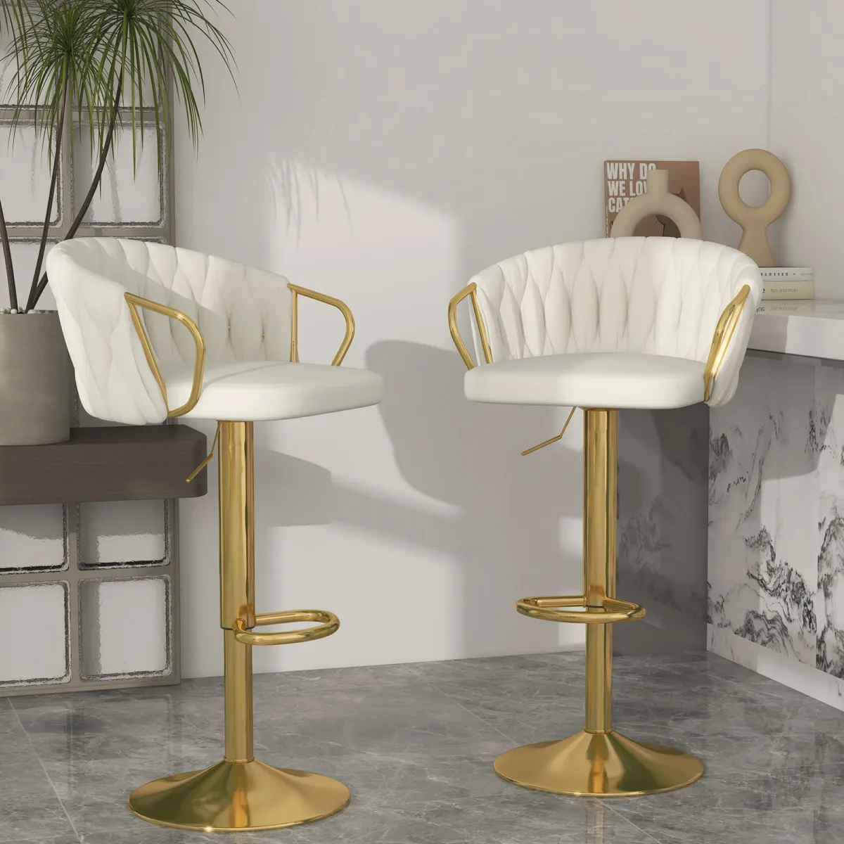 Christal Swivel Upholstered Adjustable Height Counter Stool with Metal Frame (Set of 2) - Image 3