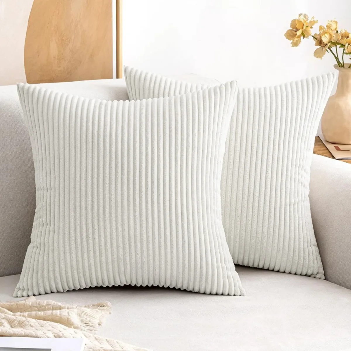 Striped Corduroy Throw Pillow For Couch (Set of 2) - Image 3