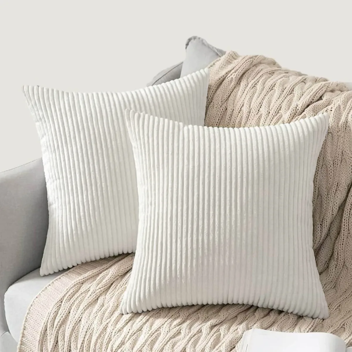 Striped Corduroy Throw Pillow For Couch (Set of 2) - Image 4