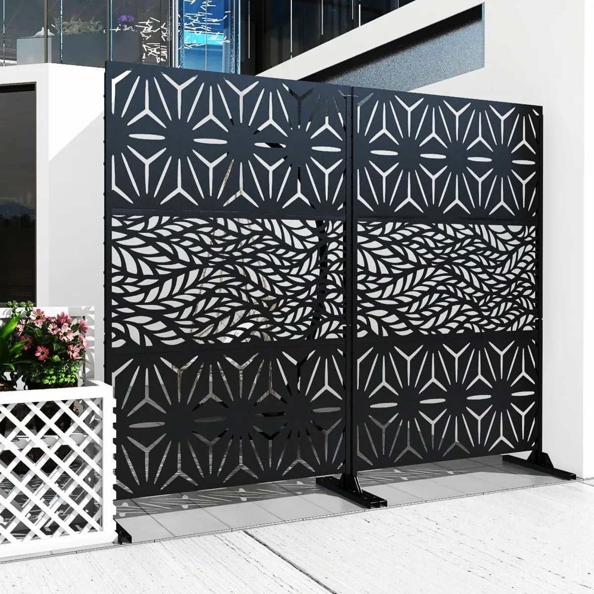4 ft. W Stanaford Metal Privacy Screen Privacy Panel with Pattern - Image 3