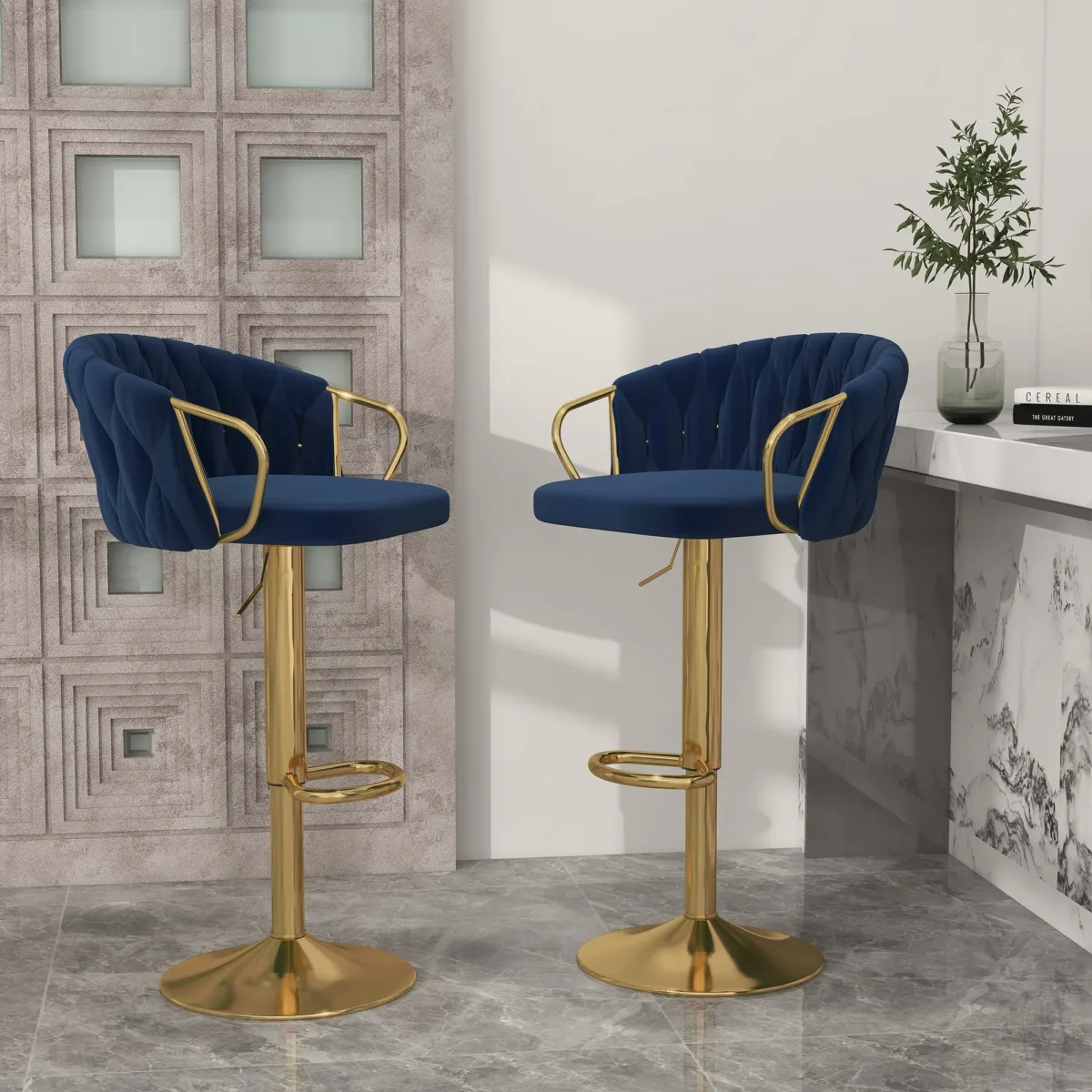 Christal Swivel Upholstered Adjustable Height Counter Stool with Metal Frame (Set of 2) - Image 2