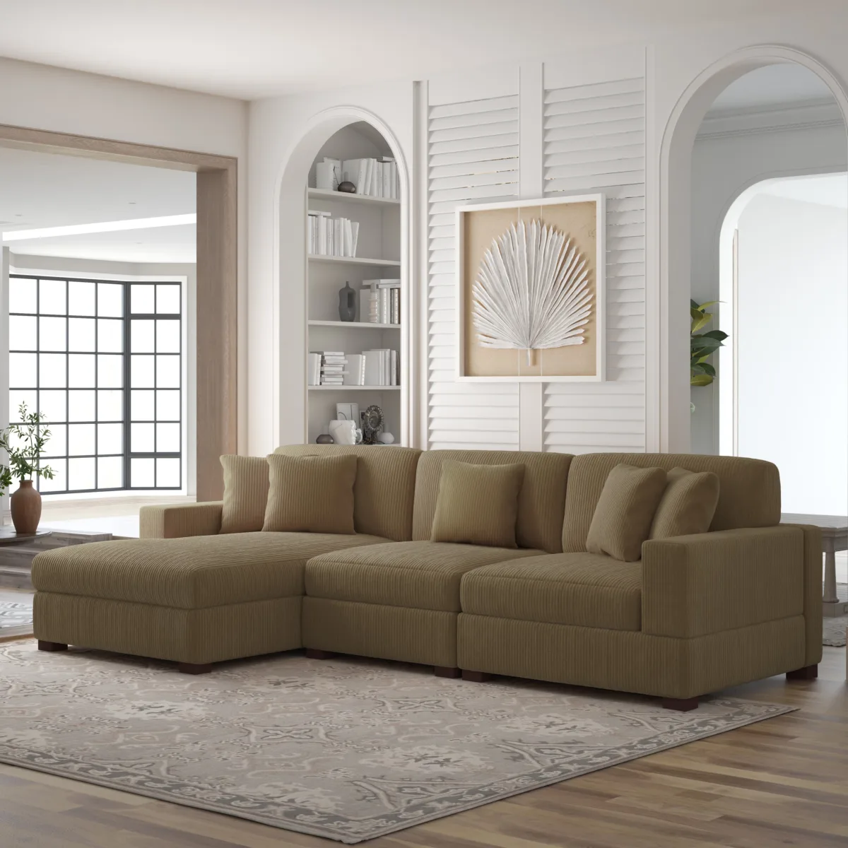 Phydra 3-Piece L-Shape Cordurey Sectional Sofa - Image 3