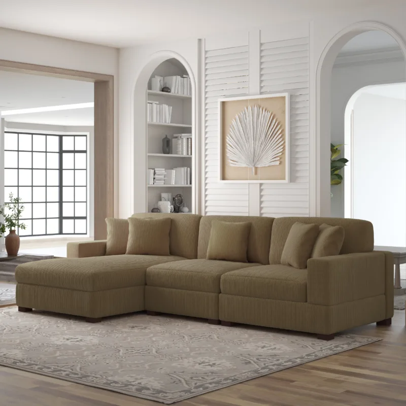 Phydra 3-Piece L-Shape Cordurey Sectional Sofa - Image 3