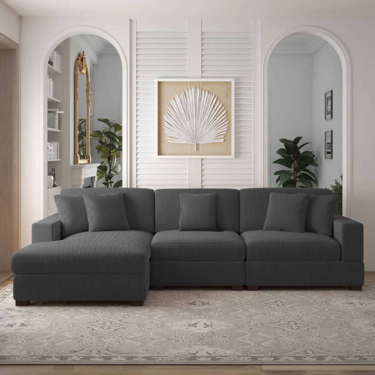 Phydra 3-Piece L-Shape Cordurey Sectional Sofa - Image 5