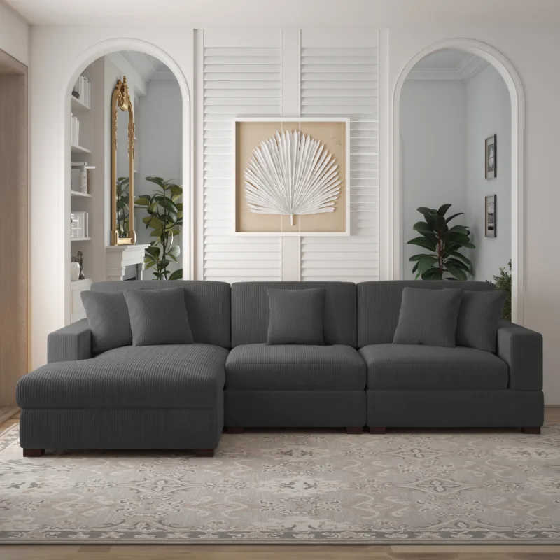 Phydra 3-Piece L-Shape Cordurey Sectional Sofa - Image 5