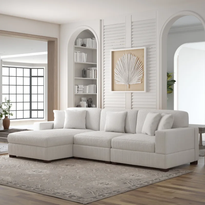 Phydra 3-Piece L-Shape Cordurey Sectional Sofa - Image 2
