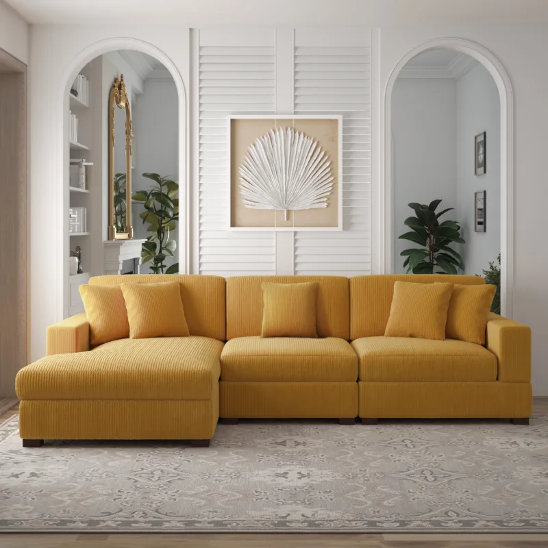 Phydra 3-Piece L-Shape Cordurey Sectional Sofa - Image 4