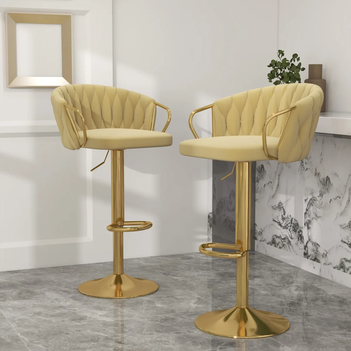 Christal Swivel Upholstered Adjustable Height Counter Stool with Metal Frame (Set of 2) - Image 5