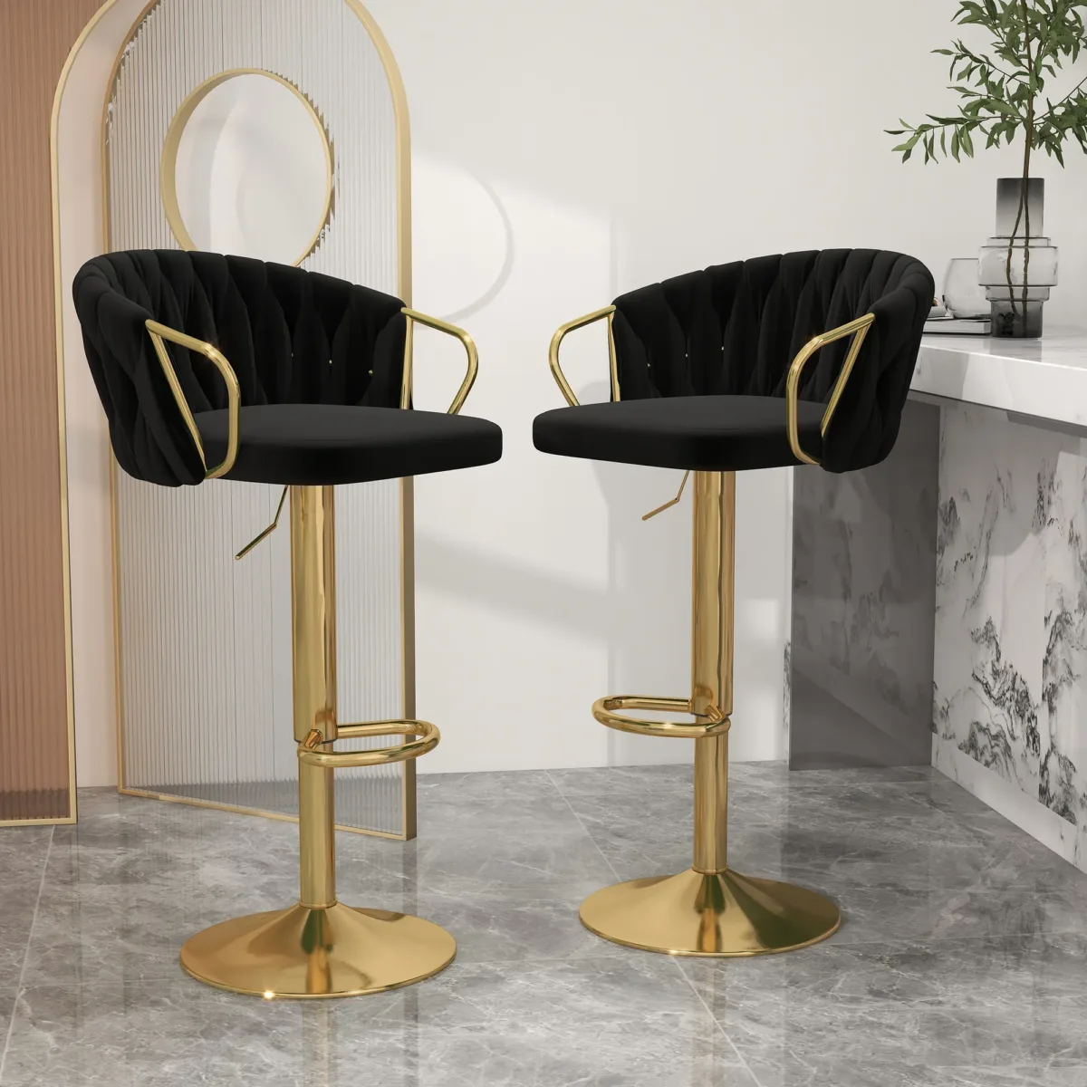 Christal Swivel Upholstered Adjustable Height Counter Stool with Metal Frame (Set of 2) - Image 7