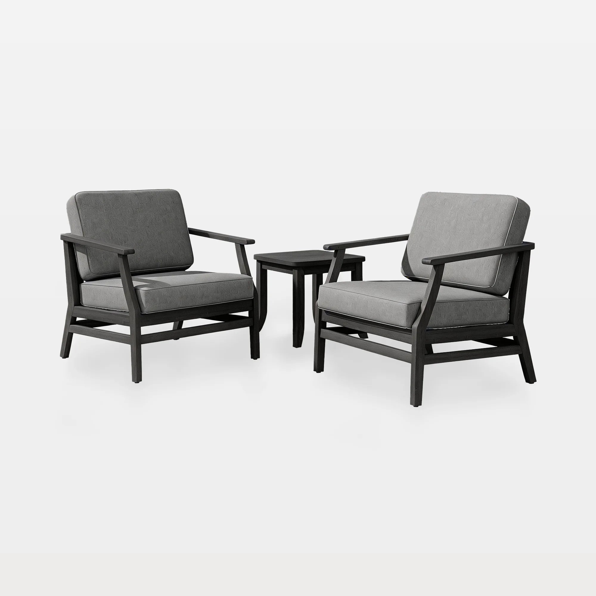 OD0003-CH2+ST-MAIN Otise 3-Piece Open-Framed Teak Outdoor Armchairs & Side Table Set - Image 1