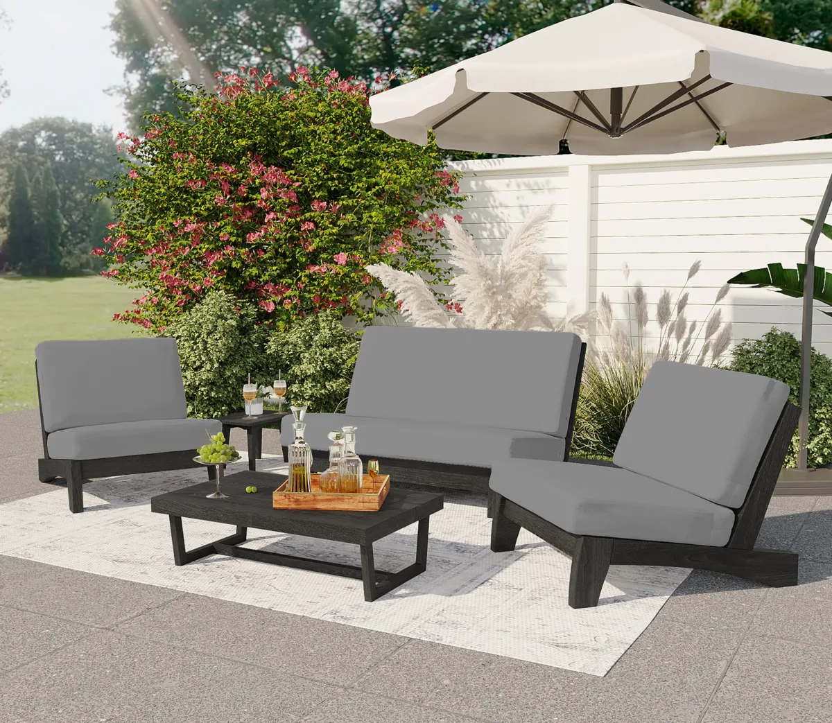 Elysian 4-Piece Fabric Outdoor Patio Loveseat Set - Image 2