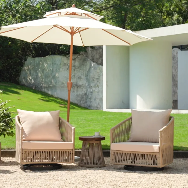 Selene 3-Piece Modern Rope Outdoor Swivel Chairs & Side Table - Image 2