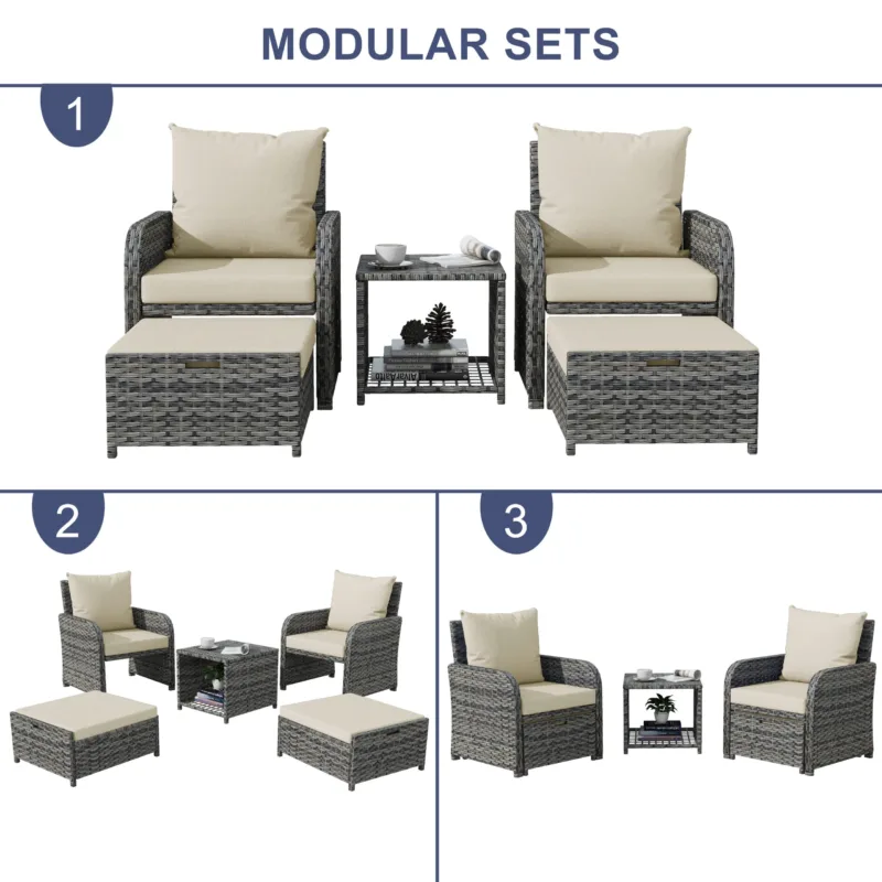 Zavin 5-Piece Wicker Patio Chair Set with Ottomans & Table - Image 3