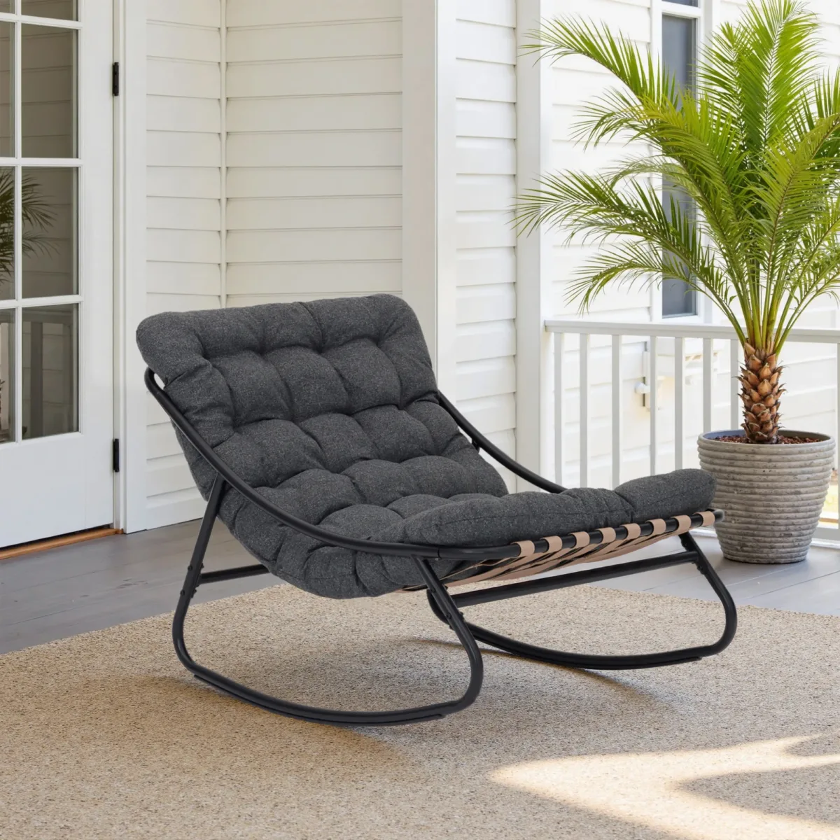 Tapasi Outdoor Modern Metal Framed Upholstered Patio Lounge Chairs - Image 3