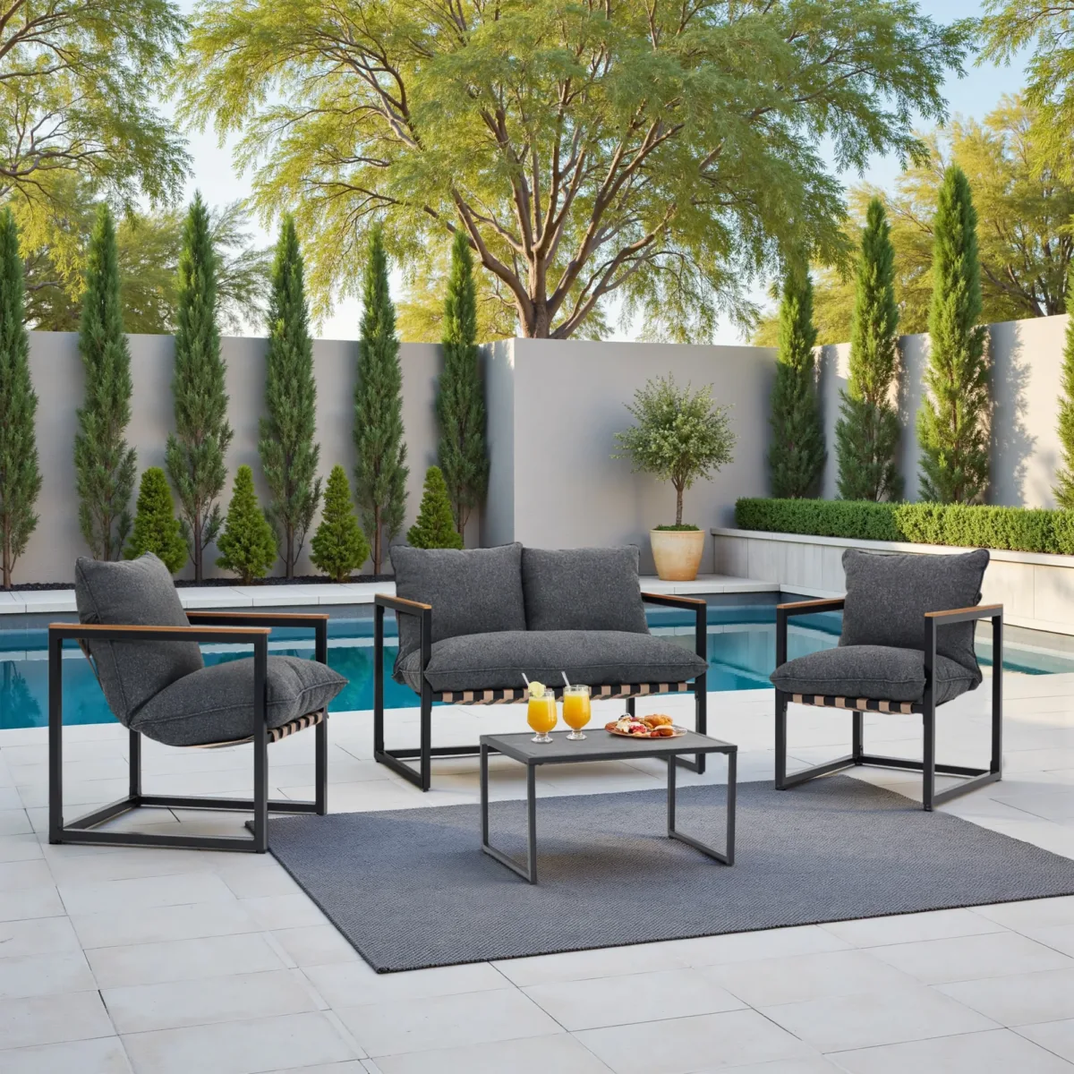 Tapasi Outdoor Conversation Lounge Chairs Sets with Cushions and End Table - Image 3