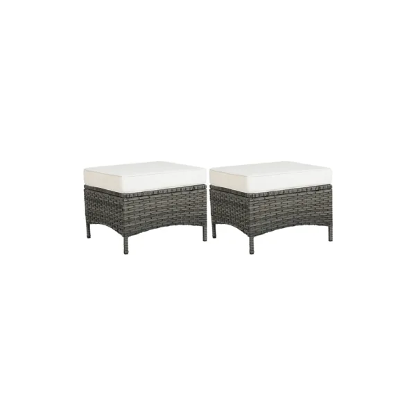 Roven Wicker Outdoor Cushioned Ottomans Set of 2
