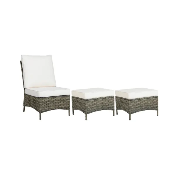 Roven Wicker Outdoor Armless Chair with 2 Ottomans