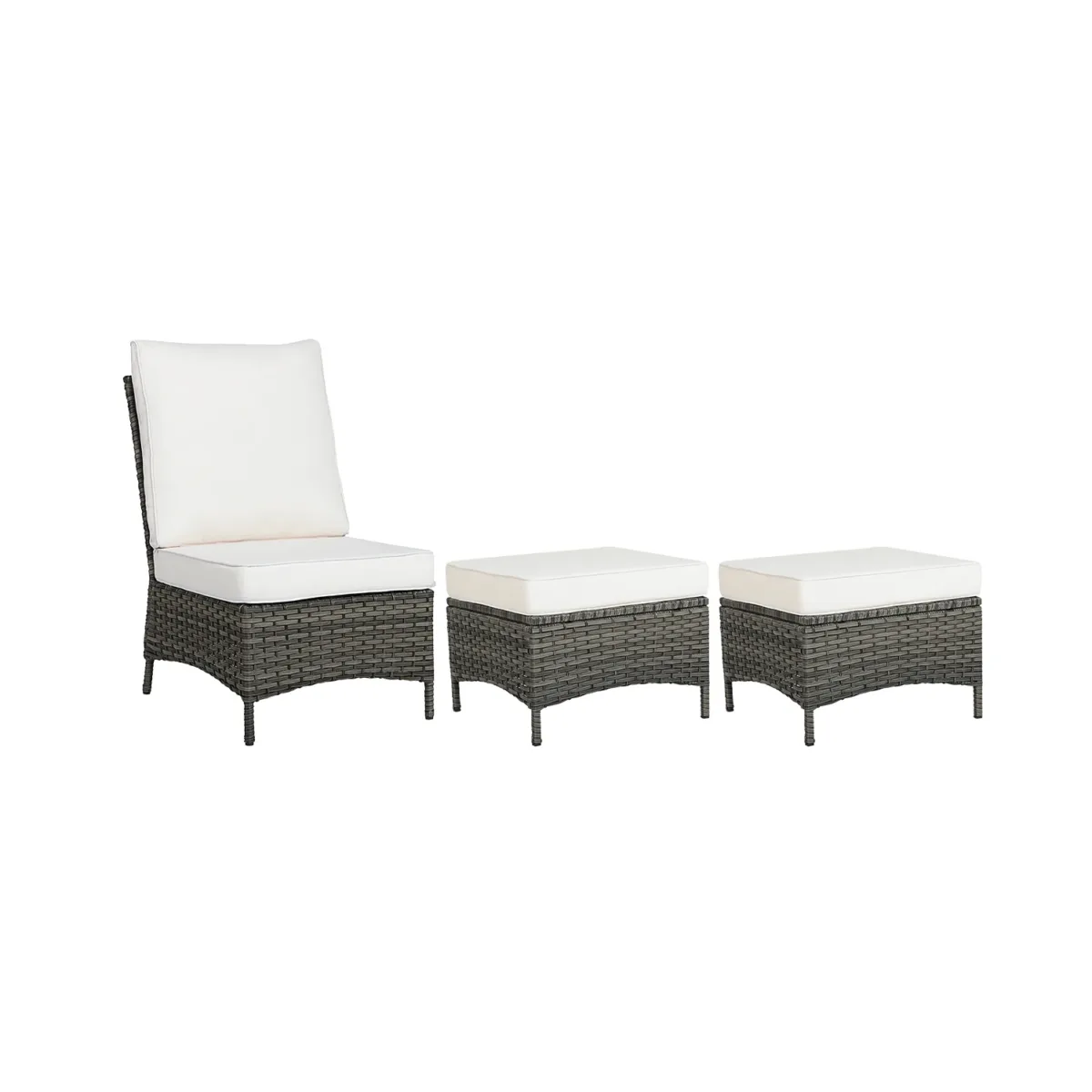 Outdoor Armless Chair With Two Matching Ottomans - Image 1
