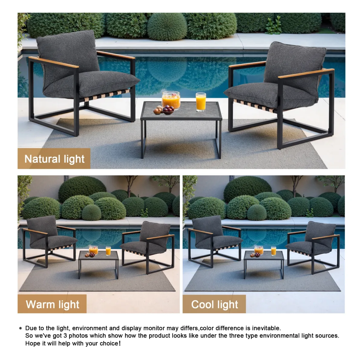 Tapasi Outdoor Conversation Lounge Chairs Sets with Cushions and End Table - Image 6